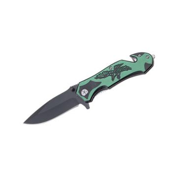 Eagle Design Handle Spring Assist Knife 4.5" Closed Green